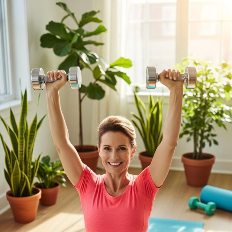 Hanteltraining ist für diese aktive gesunde dame ein tägliches lebenselixier. symbolbild.
