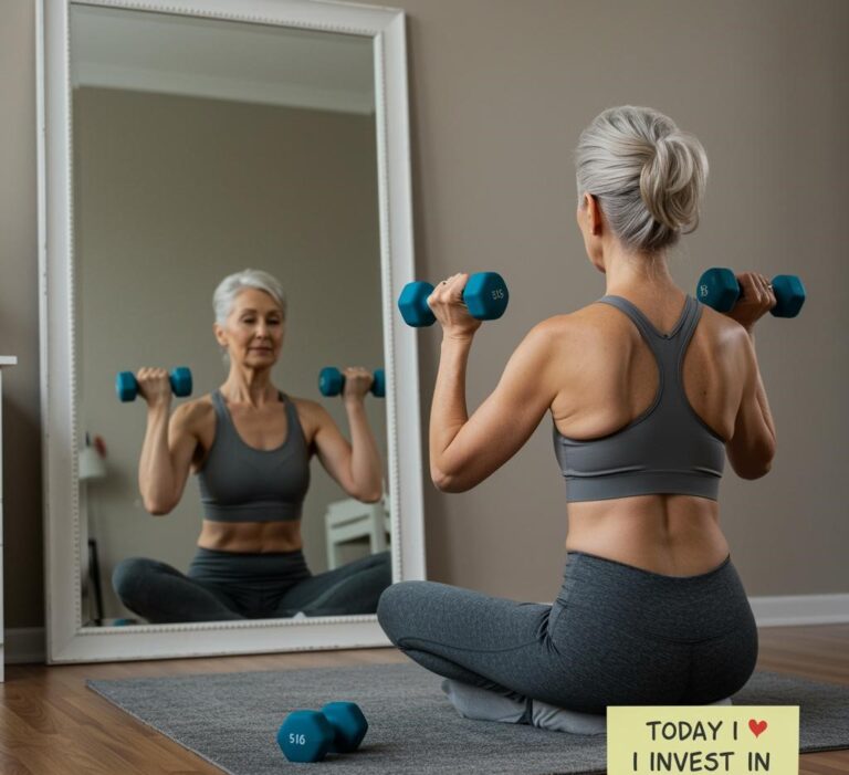 Kurzhantel training ist für diese fitte ältere dame ein garant für ihre gesunheit