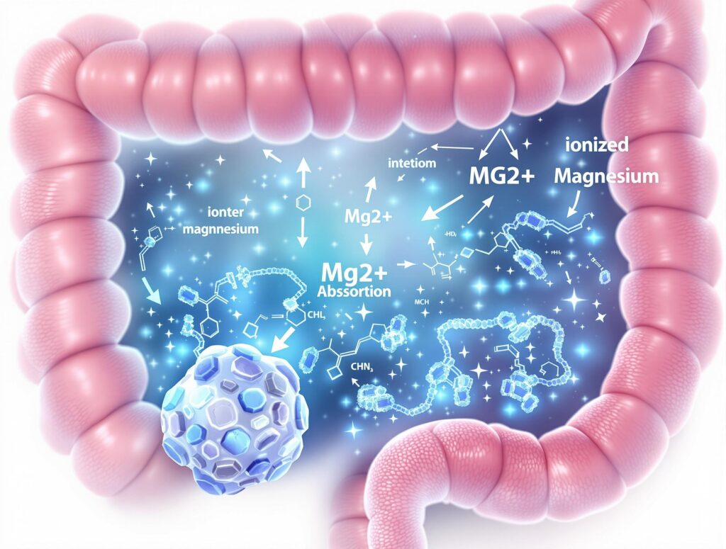 Magnesium ist essenziell für die Gesundheit, Illustration, speziell Citrat ist hoch bioverfügbar und wird schnell über unseren Darm aufgenommen