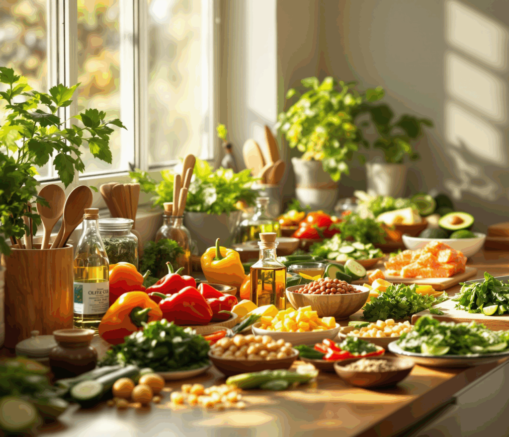 Nicht weniger essen, sondern klüger: viel Obst und Gemüse, wie hier appetitlich präsentiert. 