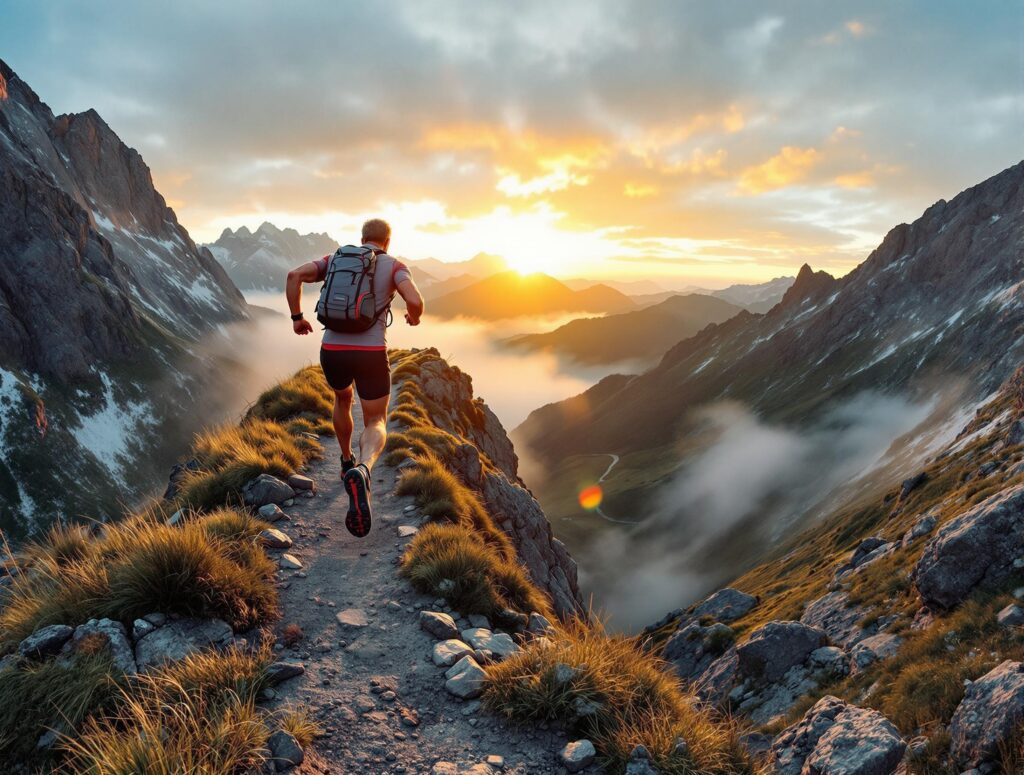 Best ager ein trailrunner inmitten einer schönen bergkulisse