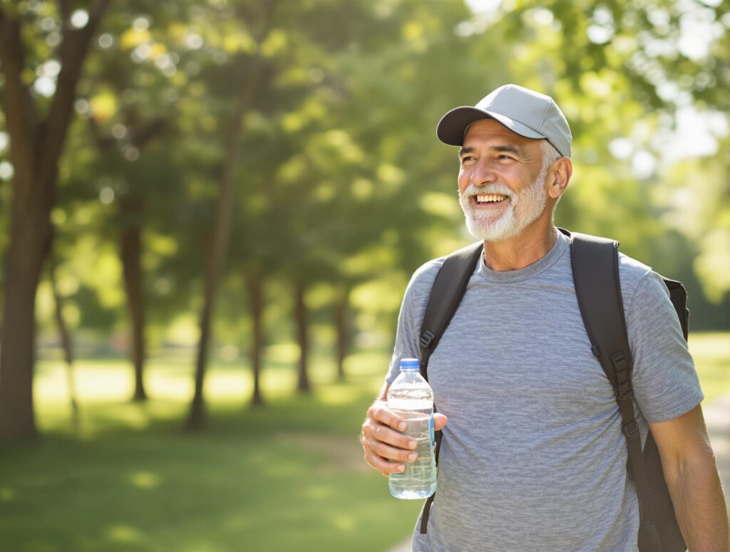 Biohacking ist auch genug wasser trinken wie dieser fitte ältere mann es macht