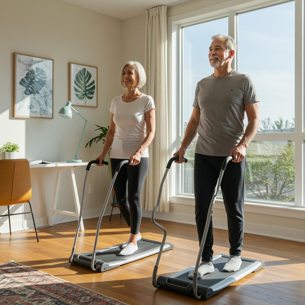 Walking pad gemeinsam gehen für gesunde langlebigkeit wie dieses lebensfrohe ältere paar