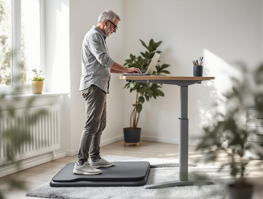 Walking Pad ist für diesen fitten älteren Mann optimal für Homeoffice. 